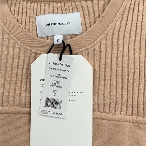 Current/Elliott Crop Ribbed Raw Edge Pullover Sweatshirt in Blush Size Small - Picture 4 of 6
